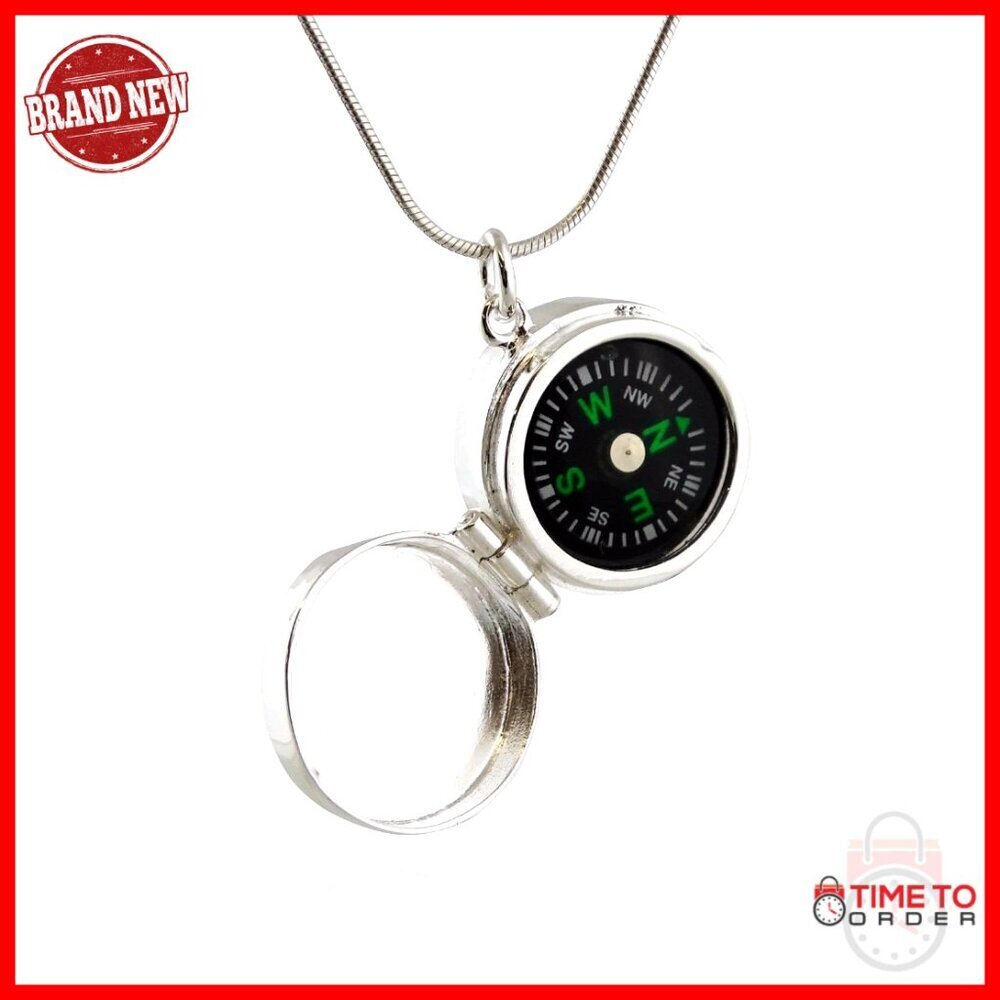 Sterling Silver Compass Pendant Necklace 18" Chain Hypoallergenic Gift